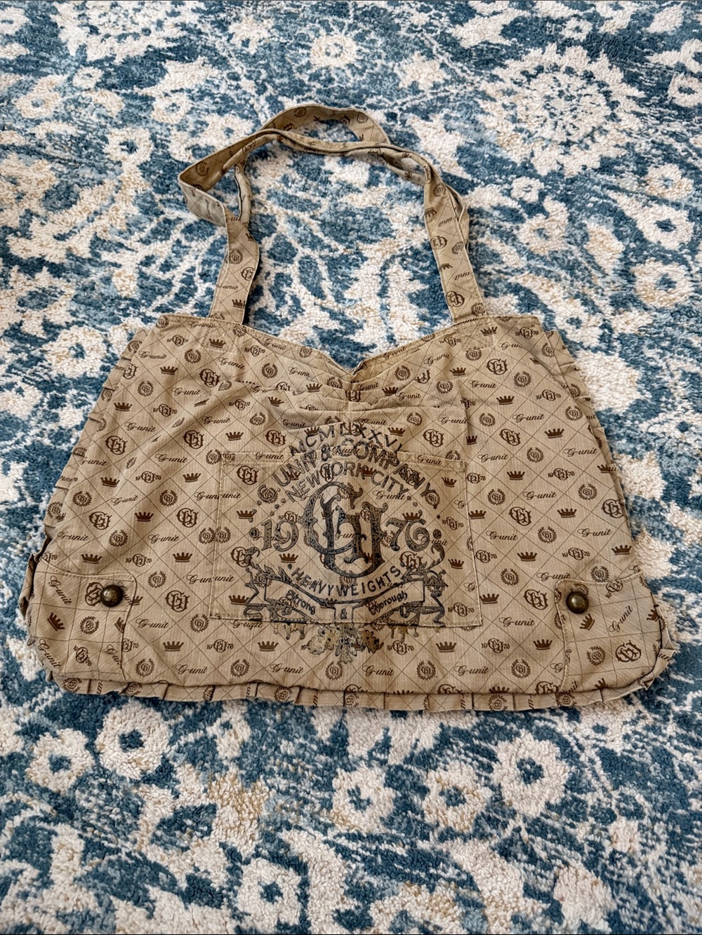 G-Unit Casual Printed Canvas Shoulder Bag in Tan